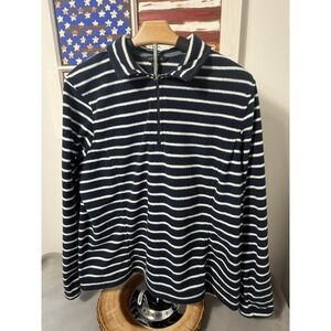 Lands End Navy Blue White Striped Fleece Pullover Sweatshirt‎ Womens Size XL 18